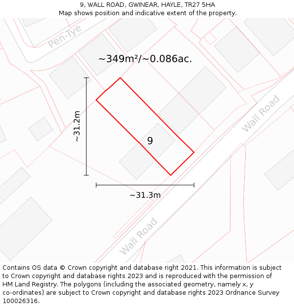 9, WALL ROAD, GWINEAR, HAYLE, TR27 5HA: Plot and title map