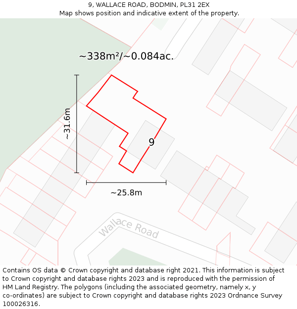 9, WALLACE ROAD, BODMIN, PL31 2EX: Plot and title map