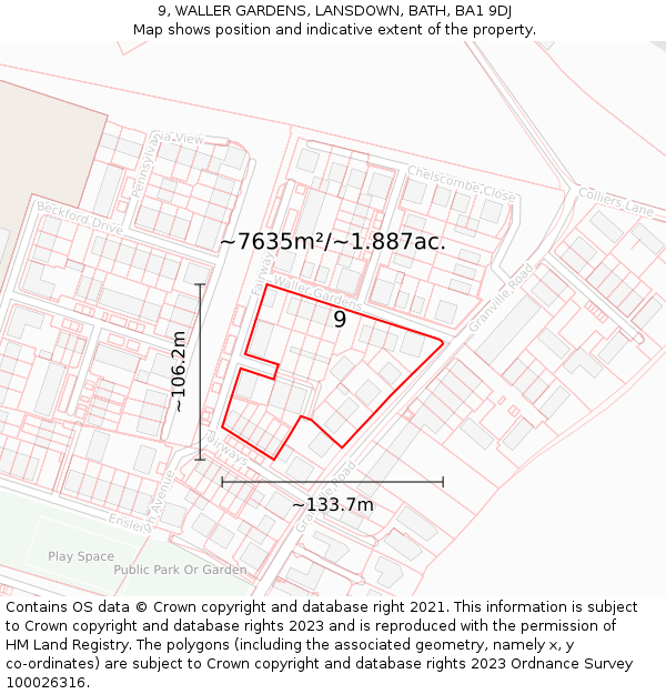 9, WALLER GARDENS, LANSDOWN, BATH, BA1 9DJ: Plot and title map