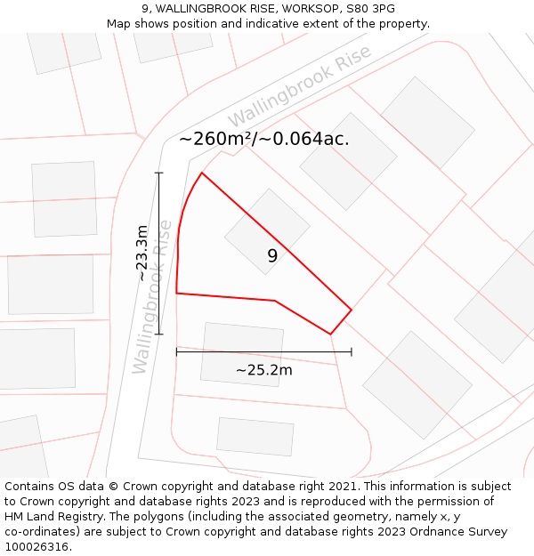 9, WALLINGBROOK RISE, WORKSOP, S80 3PG: Plot and title map