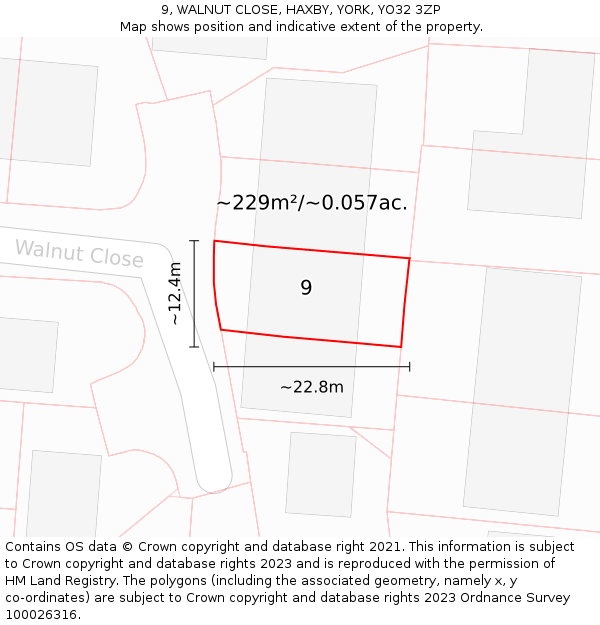 9, WALNUT CLOSE, HAXBY, YORK, YO32 3ZP: Plot and title map