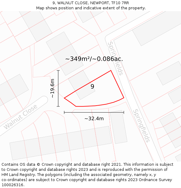 9, WALNUT CLOSE, NEWPORT, TF10 7RR: Plot and title map