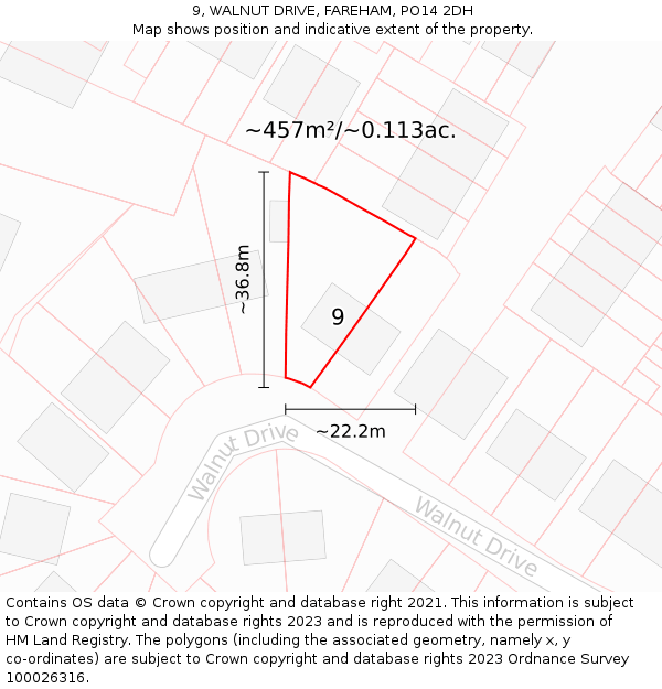 9, WALNUT DRIVE, FAREHAM, PO14 2DH: Plot and title map
