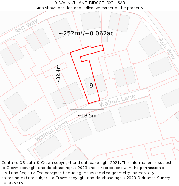 9, WALNUT LANE, DIDCOT, OX11 6AR: Plot and title map