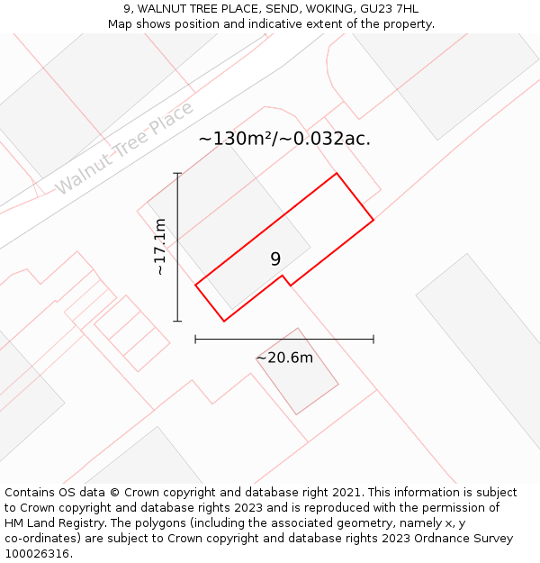 9, WALNUT TREE PLACE, SEND, WOKING, GU23 7HL: Plot and title map