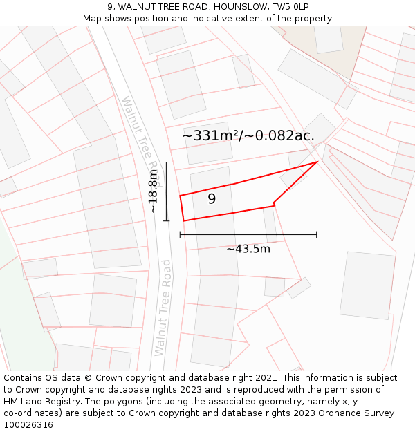9, WALNUT TREE ROAD, HOUNSLOW, TW5 0LP: Plot and title map