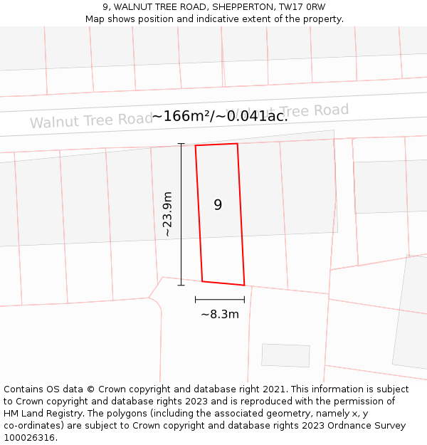 9, WALNUT TREE ROAD, SHEPPERTON, TW17 0RW: Plot and title map