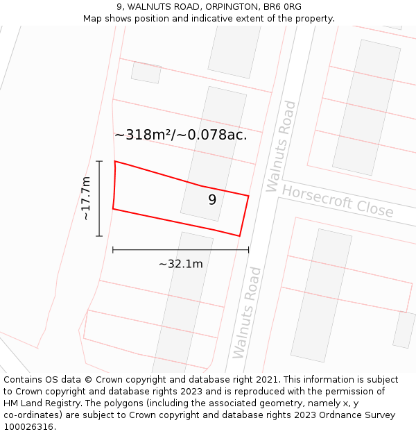 9, WALNUTS ROAD, ORPINGTON, BR6 0RG: Plot and title map