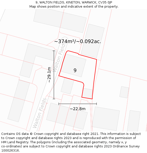 9, WALTON FIELDS, KINETON, WARWICK, CV35 0JP: Plot and title map