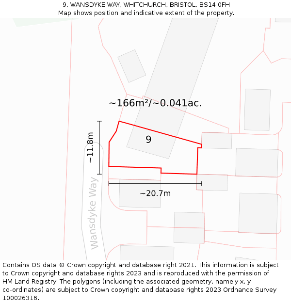 9, WANSDYKE WAY, WHITCHURCH, BRISTOL, BS14 0FH: Plot and title map