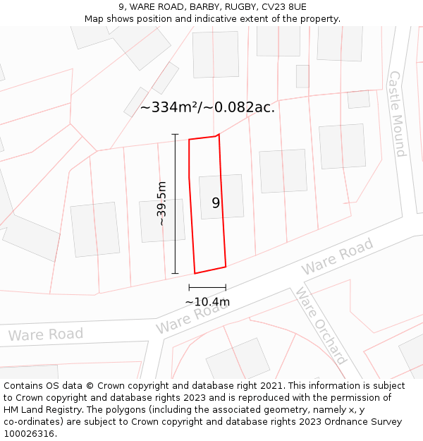 9, WARE ROAD, BARBY, RUGBY, CV23 8UE: Plot and title map