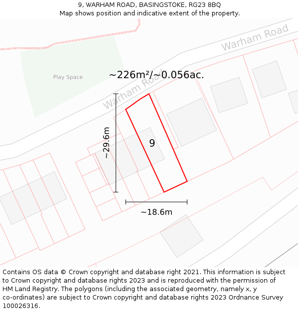 9, WARHAM ROAD, BASINGSTOKE, RG23 8BQ: Plot and title map