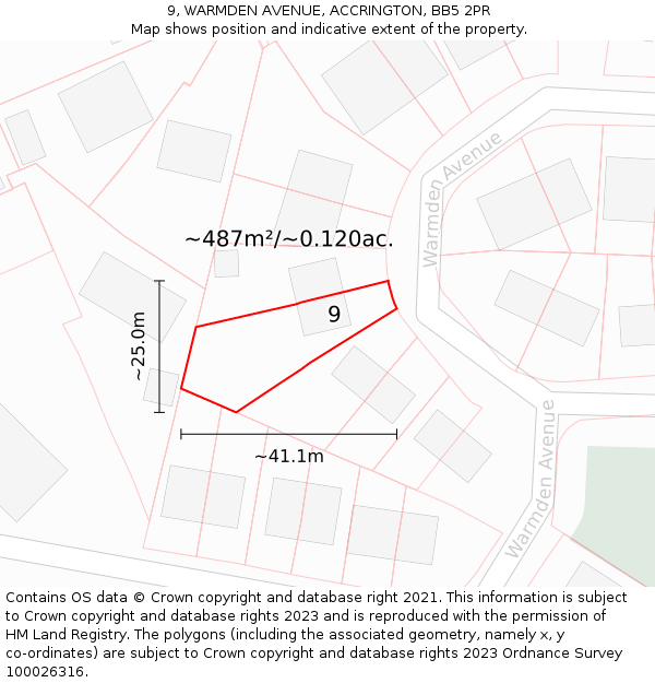 9, WARMDEN AVENUE, ACCRINGTON, BB5 2PR: Plot and title map