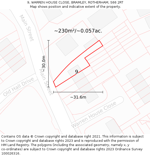 9, WARREN HOUSE CLOSE, BRAMLEY, ROTHERHAM, S66 2RT: Plot and title map