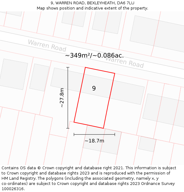 9, WARREN ROAD, BEXLEYHEATH, DA6 7LU: Plot and title map