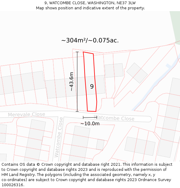 9, WATCOMBE CLOSE, WASHINGTON, NE37 3LW: Plot and title map