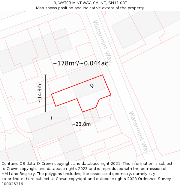 9, WATER MINT WAY, CALNE, SN11 0RT: Plot and title map