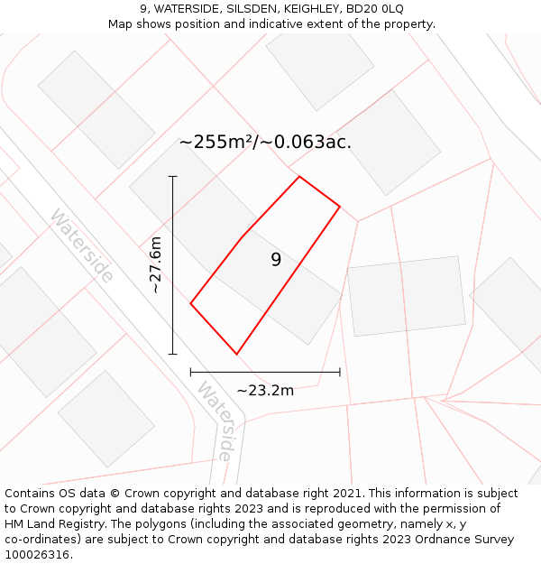 9, WATERSIDE, SILSDEN, KEIGHLEY, BD20 0LQ: Plot and title map