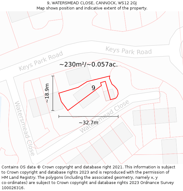 9, WATERSMEAD CLOSE, CANNOCK, WS12 2GJ: Plot and title map