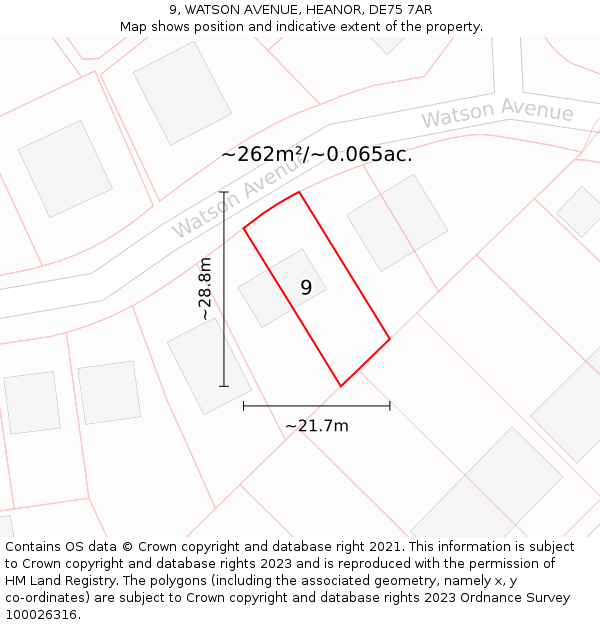 9, WATSON AVENUE, HEANOR, DE75 7AR: Plot and title map