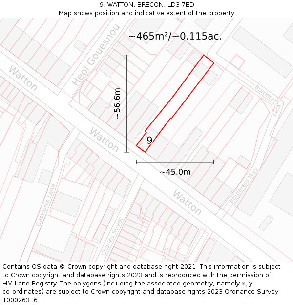9, WATTON, BRECON, LD3 7ED: Plot and title map