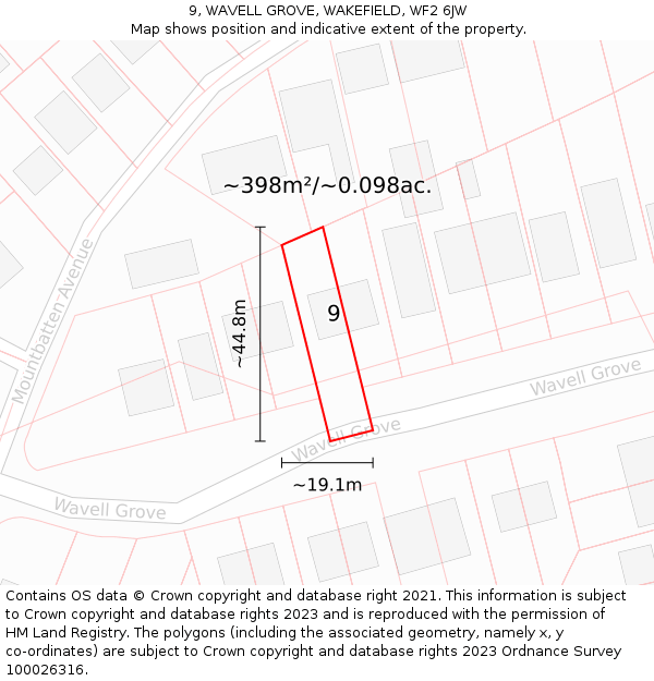 9, WAVELL GROVE, WAKEFIELD, WF2 6JW: Plot and title map
