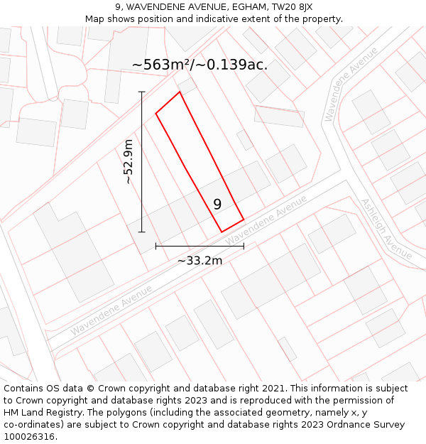 9, WAVENDENE AVENUE, EGHAM, TW20 8JX: Plot and title map
