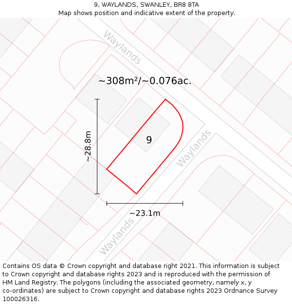9, WAYLANDS, SWANLEY, BR8 8TA: Plot and title map