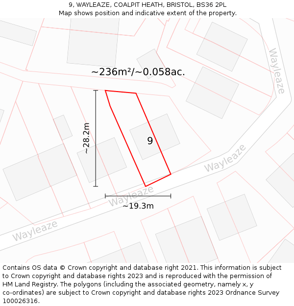 9, WAYLEAZE, COALPIT HEATH, BRISTOL, BS36 2PL: Plot and title map