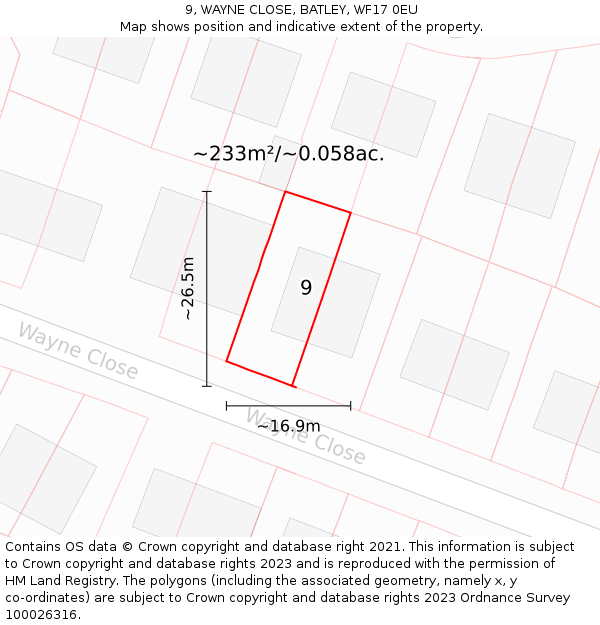 9, WAYNE CLOSE, BATLEY, WF17 0EU: Plot and title map