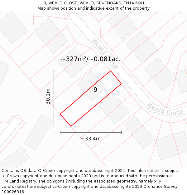 9, WEALD CLOSE, WEALD, SEVENOAKS, TN14 6QH: Plot and title map