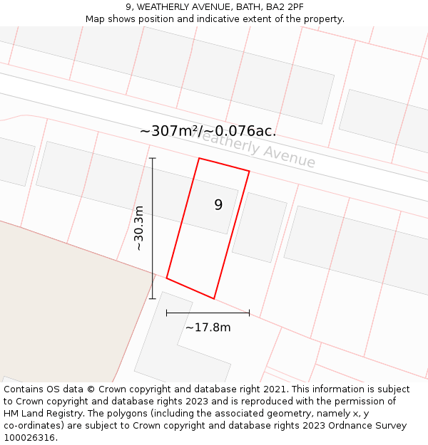 9, WEATHERLY AVENUE, BATH, BA2 2PF: Plot and title map