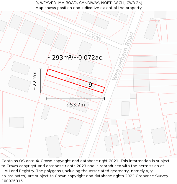 9, WEAVERHAM ROAD, SANDIWAY, NORTHWICH, CW8 2NJ: Plot and title map