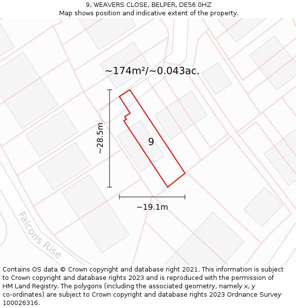 9, WEAVERS CLOSE, BELPER, DE56 0HZ: Plot and title map