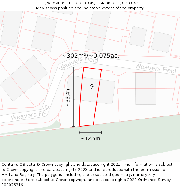 9, WEAVERS FIELD, GIRTON, CAMBRIDGE, CB3 0XB: Plot and title map