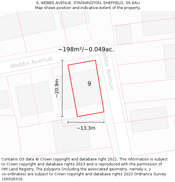 9, WEBBS AVENUE, STANNINGTON, SHEFFIELD, S6 6AU: Plot and title map