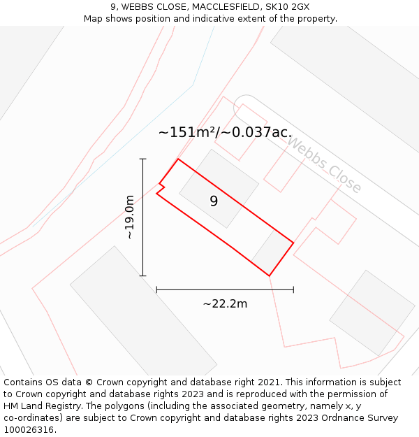 9, WEBBS CLOSE, MACCLESFIELD, SK10 2GX: Plot and title map