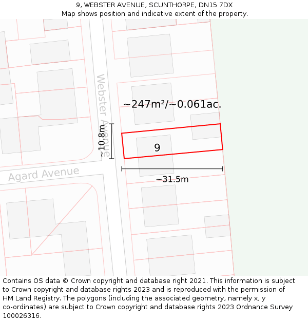 9, WEBSTER AVENUE, SCUNTHORPE, DN15 7DX: Plot and title map