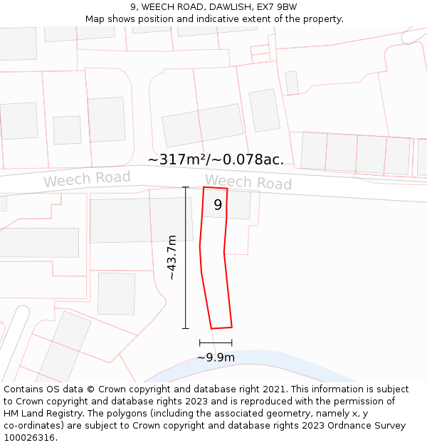 9, WEECH ROAD, DAWLISH, EX7 9BW: Plot and title map