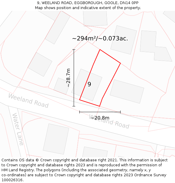 9, WEELAND ROAD, EGGBOROUGH, GOOLE, DN14 0PP: Plot and title map
