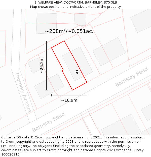 9, WELFARE VIEW, DODWORTH, BARNSLEY, S75 3LB: Plot and title map