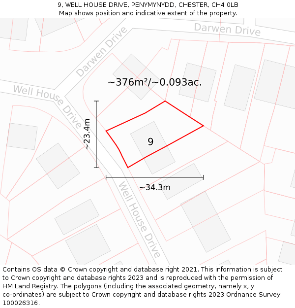 9, WELL HOUSE DRIVE, PENYMYNYDD, CHESTER, CH4 0LB: Plot and title map