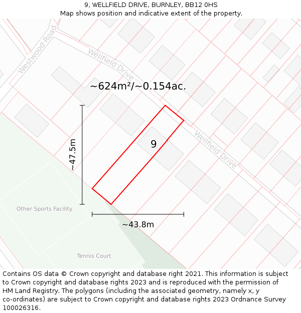 9, WELLFIELD DRIVE, BURNLEY, BB12 0HS: Plot and title map