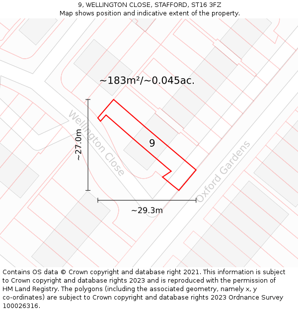9, WELLINGTON CLOSE, STAFFORD, ST16 3FZ: Plot and title map