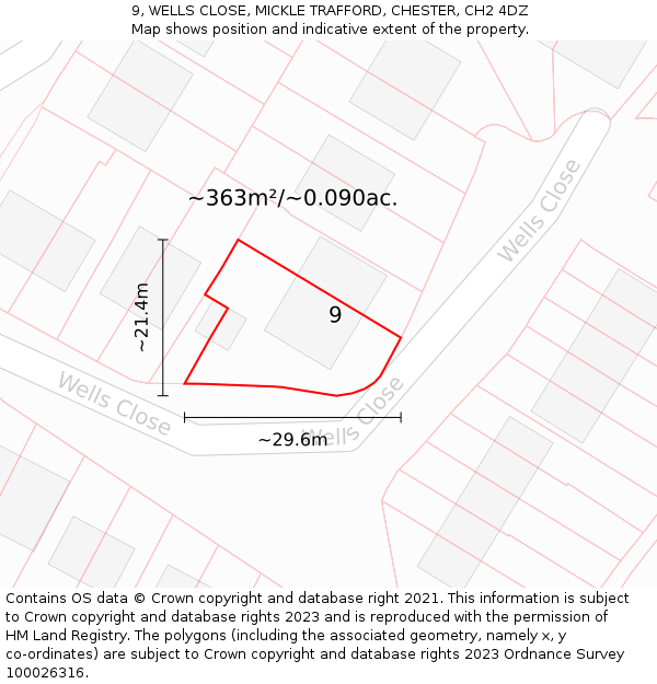 9, WELLS CLOSE, MICKLE TRAFFORD, CHESTER, CH2 4DZ: Plot and title map