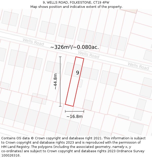 9, WELLS ROAD, FOLKESTONE, CT19 4PW: Plot and title map