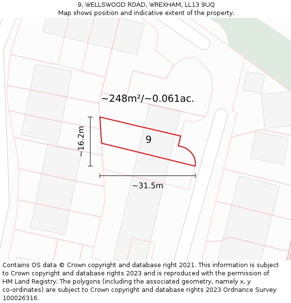 9, WELLSWOOD ROAD, WREXHAM, LL13 9UQ: Plot and title map