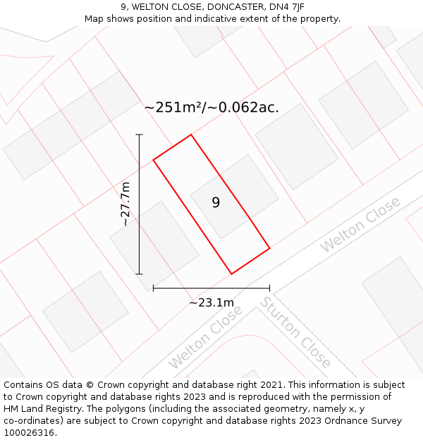 9, WELTON CLOSE, DONCASTER, DN4 7JF: Plot and title map