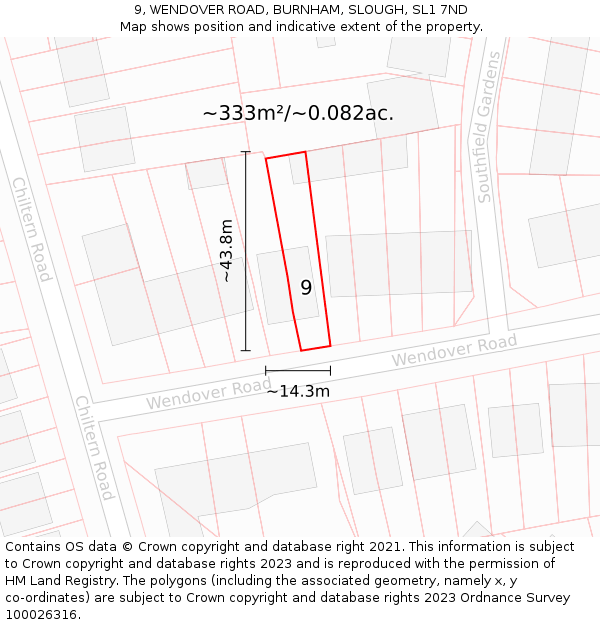 9, WENDOVER ROAD, BURNHAM, SLOUGH, SL1 7ND: Plot and title map
