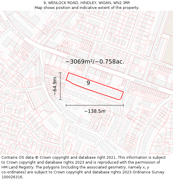 9, WENLOCK ROAD, HINDLEY, WIGAN, WN2 3RR: Plot and title map